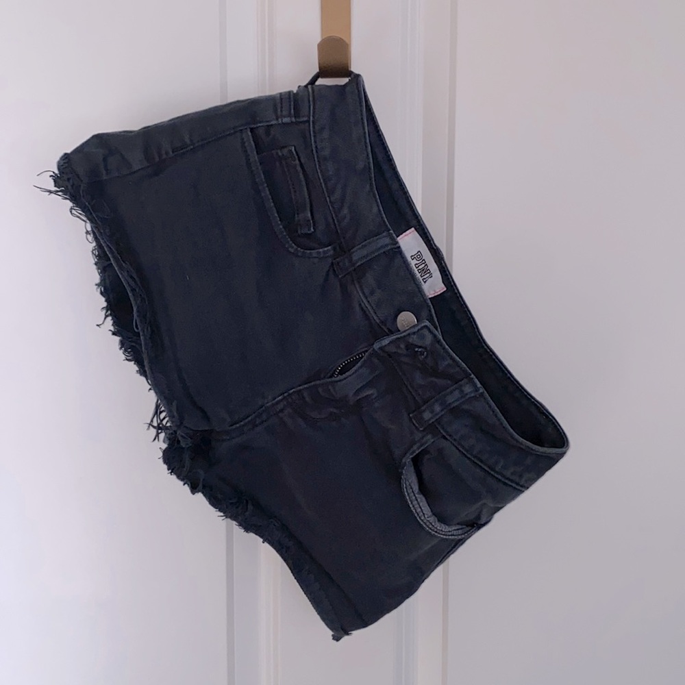 PINK low rise distressed black shorts